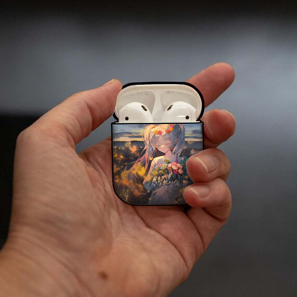 葬送のフリーレン Frieren AirPods 第2世代保護ケース ハードシェル ブラック 耐衝撃・防指紋・カラビナ付き