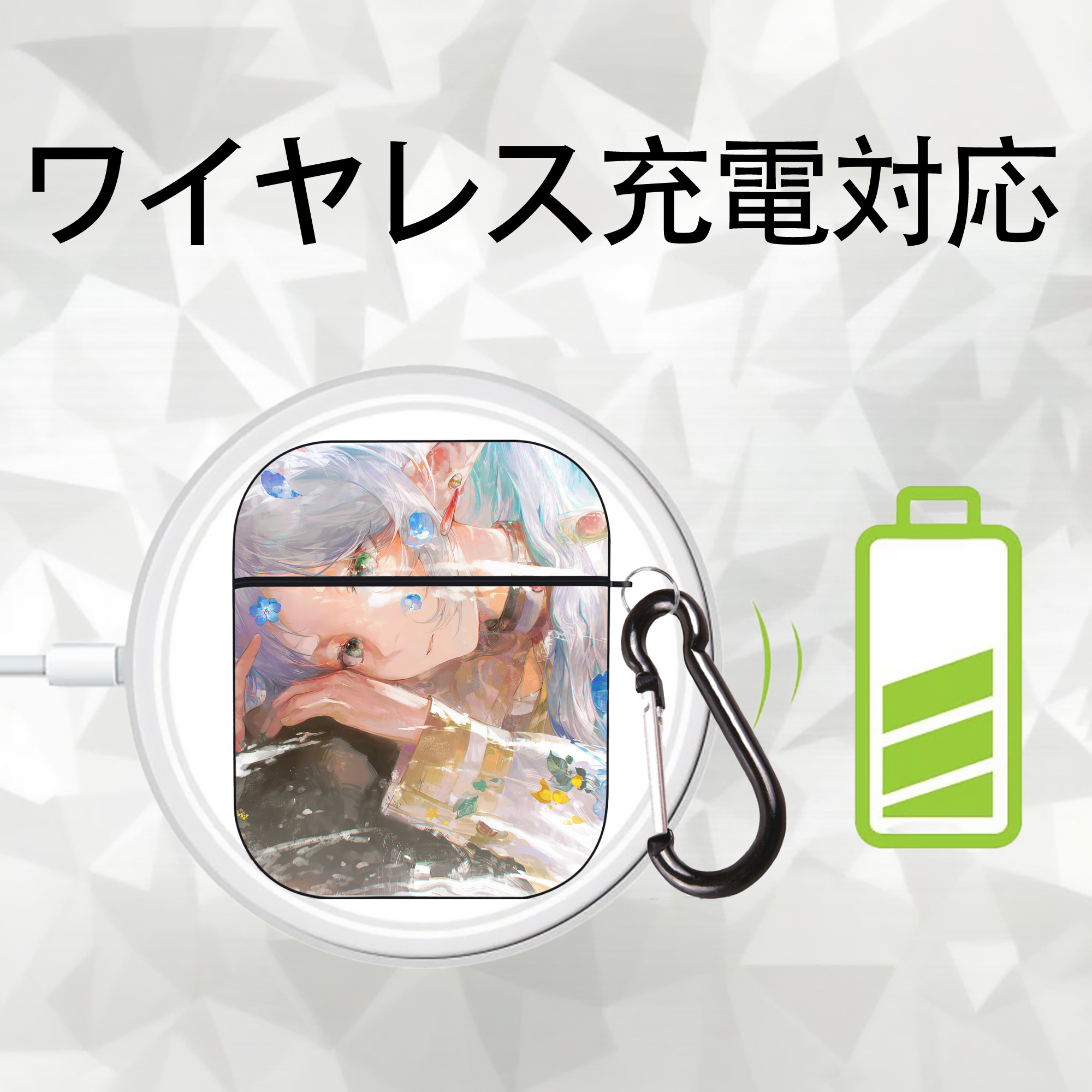 葬送のフリーレン Frieren AirPods 第2世代保護ケース ハードシェル ブラック 耐衝撃・防指紋・カラビナ付き