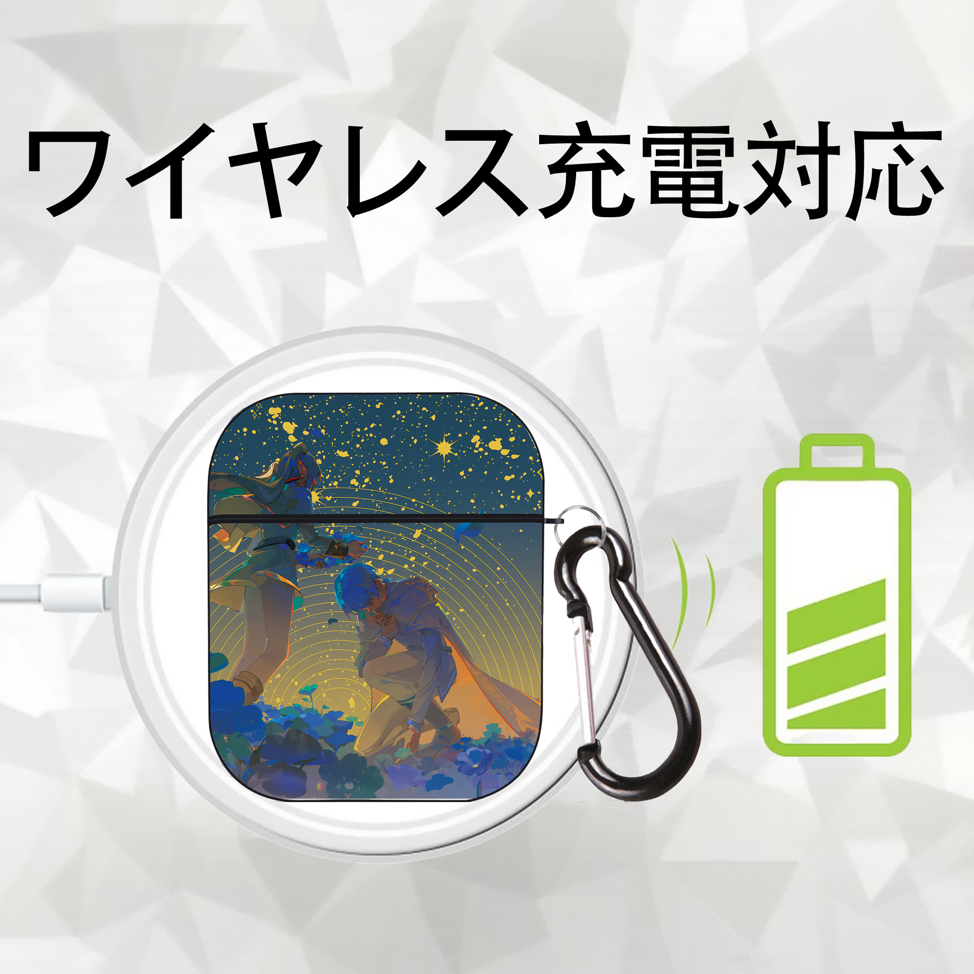 葬送のフリーレン Frieren AirPods 第2世代保護ケース ハードシェル ブラック 耐衝撃・防指紋・カラビナ付き