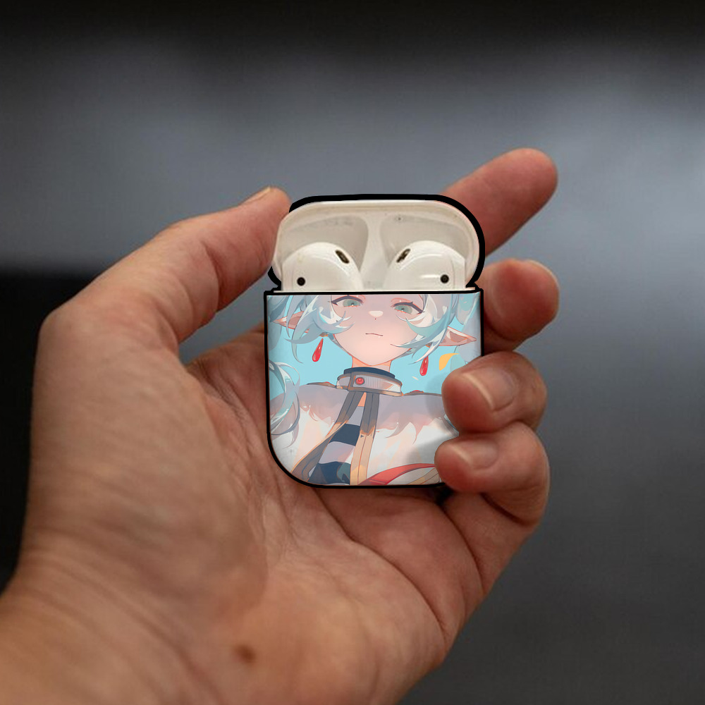 葬送のフリーレン Frieren AirPods 第2世代保護ケース ハードシェル ブラック 耐衝撃・防指紋・カラビナ付き