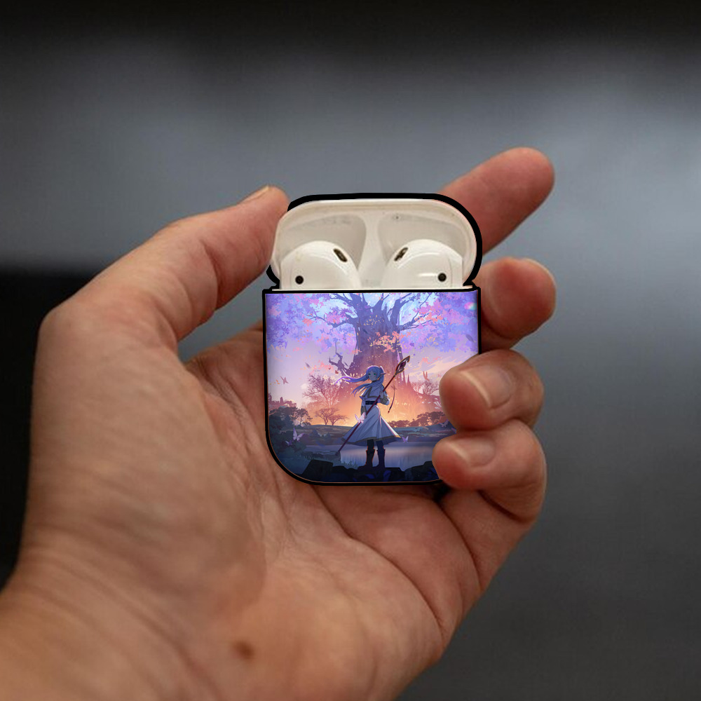 葬送のフリーレン Frieren AirPods 第2世代保護ケース ハードシェル ブラック 耐衝撃・防指紋・カラビナ付き