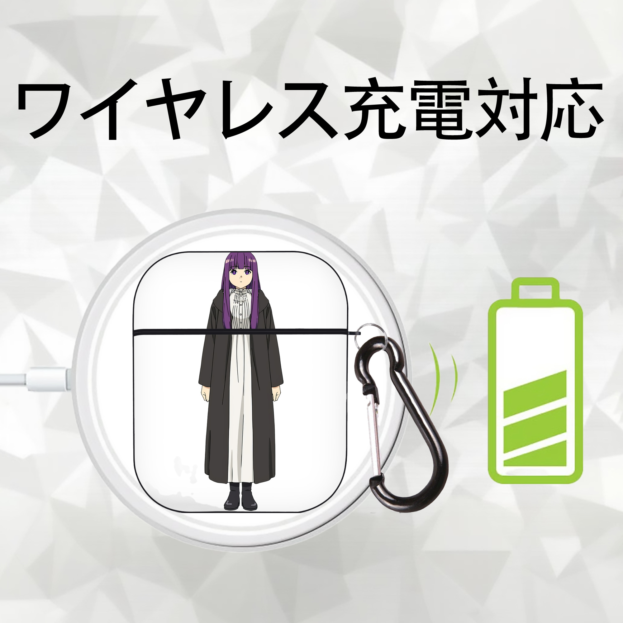 葬送のフリーレン Frieren AirPods 第2世代保護ケース ハードシェル ブラック 耐衝撃・防指紋・カラビナ付き