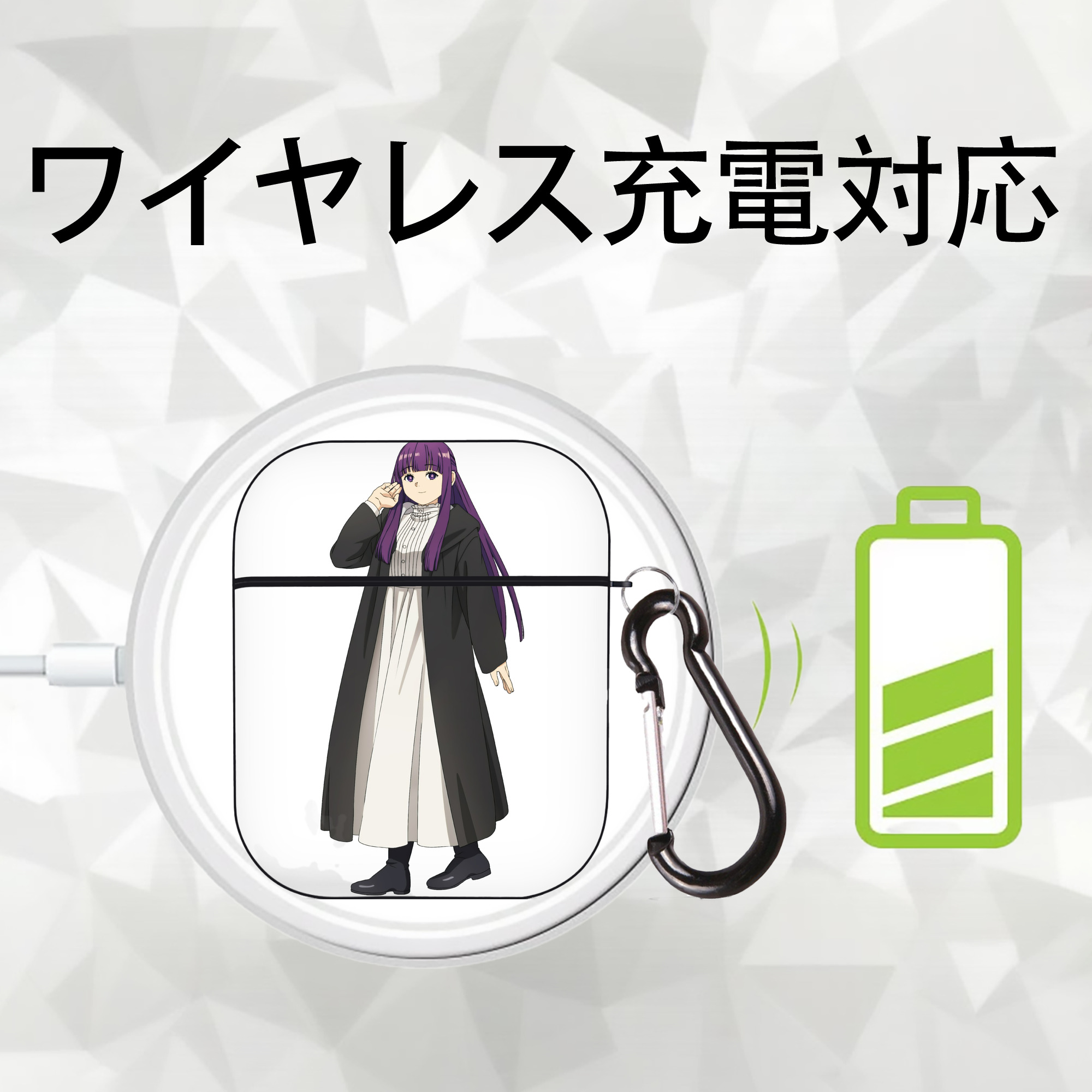 葬送のフリーレン Frieren AirPods 第2世代保護ケース ハードシェル ブラック 耐衝撃・防指紋・カラビナ付き