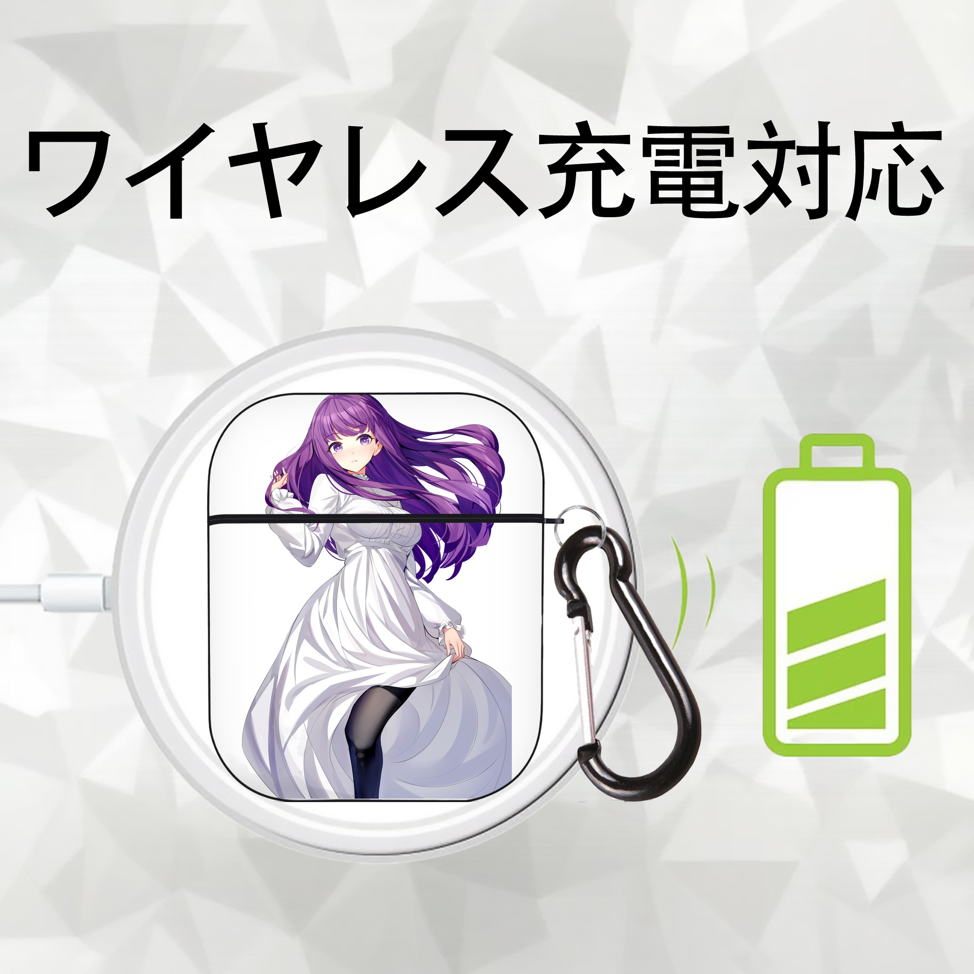 葬送のフリーレン Frieren AirPods 第2世代保護ケース ハードシェル ブラック 耐衝撃・防指紋・カラビナ付き