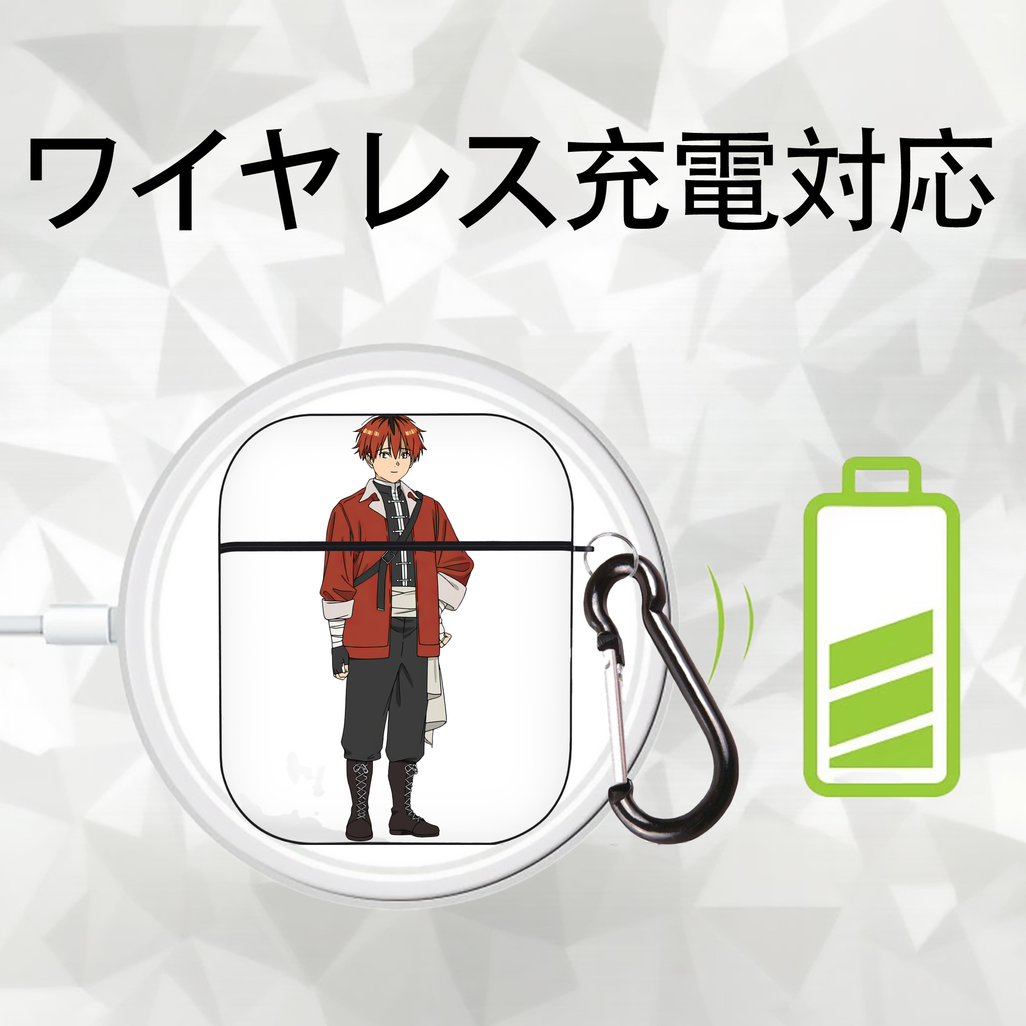 葬送のフリーレン Frieren AirPods 第2世代保護ケース ハードシェル ブラック 耐衝撃・防指紋・カラビナ付き