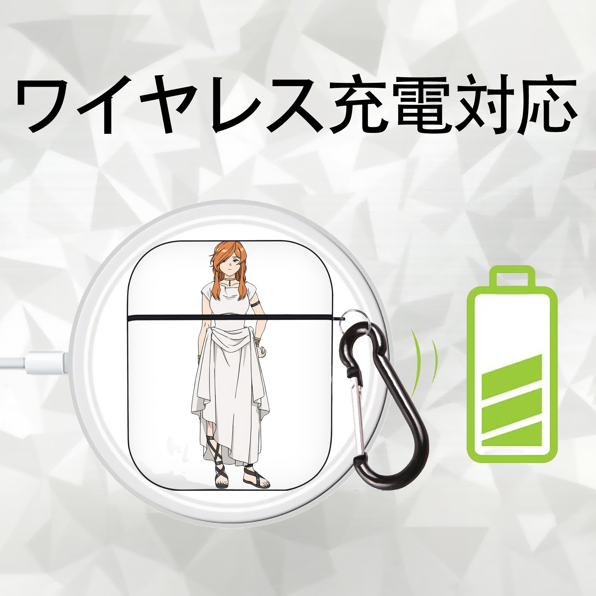 葬送のフリーレン Frieren AirPods 第2世代保護ケース ハードシェル ブラック 耐衝撃・防指紋・カラビナ付き
