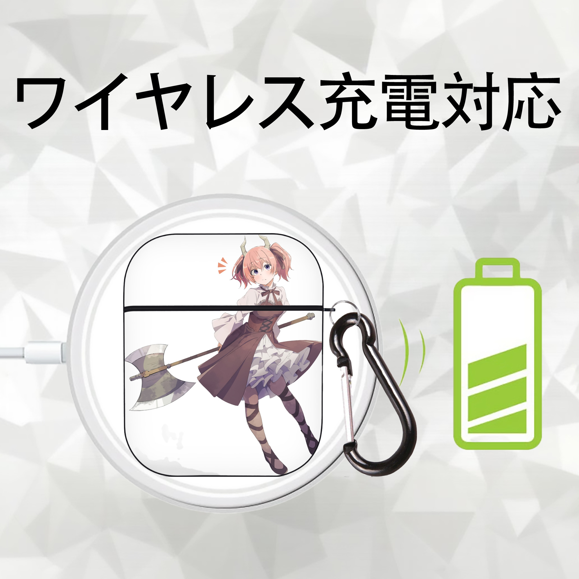 葬送のフリーレン Frieren AirPods 第2世代保護ケース ハードシェル ブラック 耐衝撃・防指紋・カラビナ付き