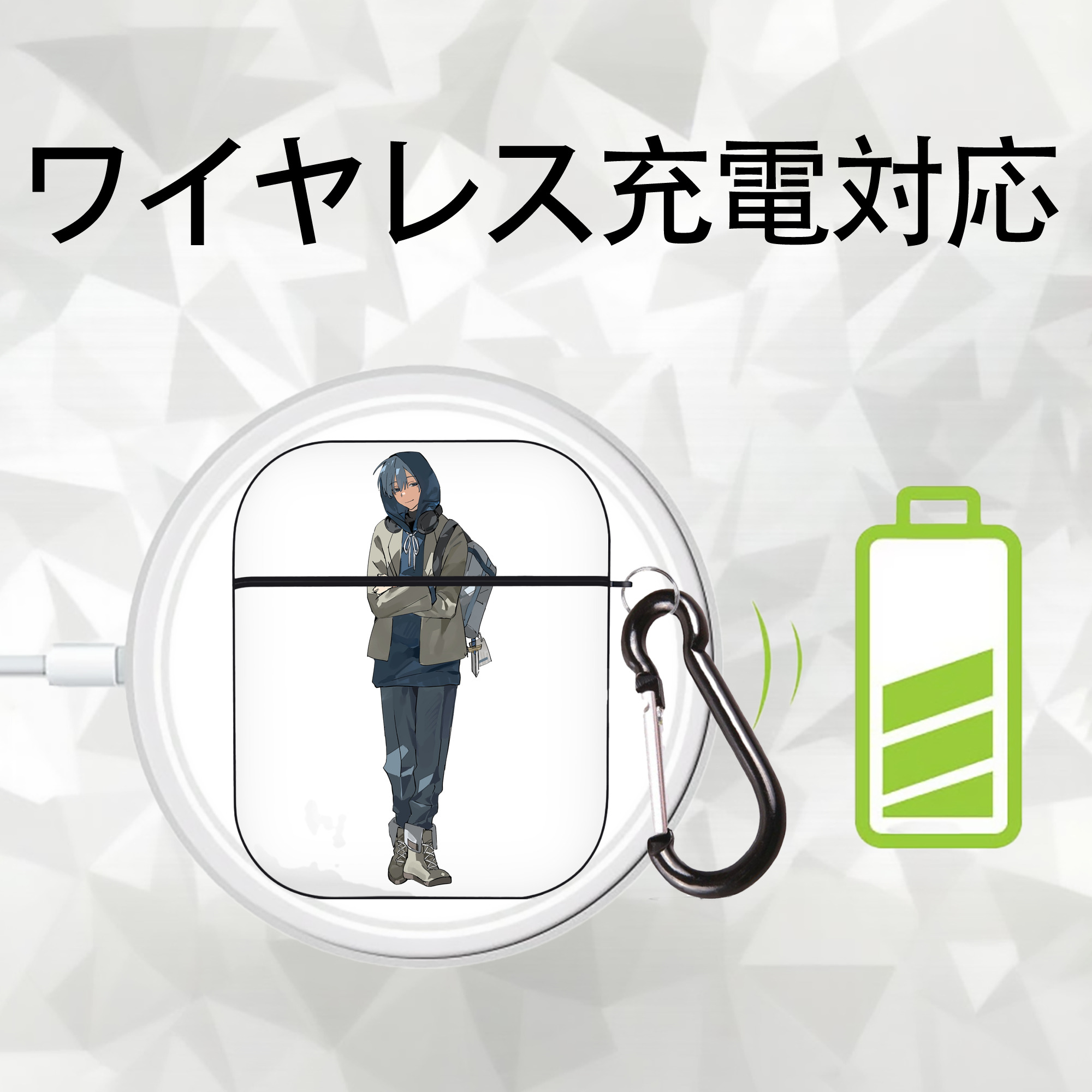 葬送のフリーレン Frieren AirPods 第2世代保護ケース ハードシェル ブラック 耐衝撃・防指紋・カラビナ付き